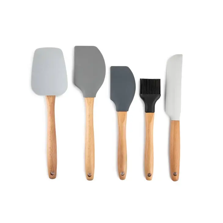 5-Piece Beechwood And Food-Grade Silicone Cooking Utensil Set 1