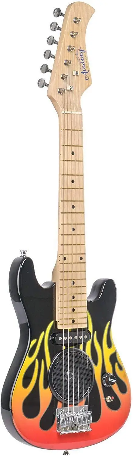 Academy Of Music Electric Guitar For Kids – Flame Finish & Starter Accessories 1