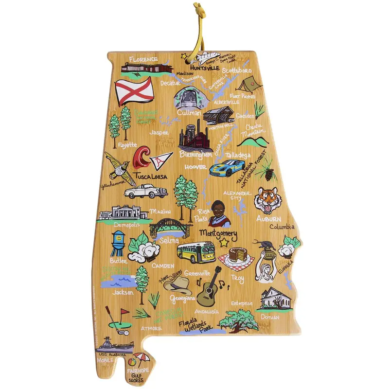 Alabama Butcher Block Board Featuring Fish Kiss Artwork 1
