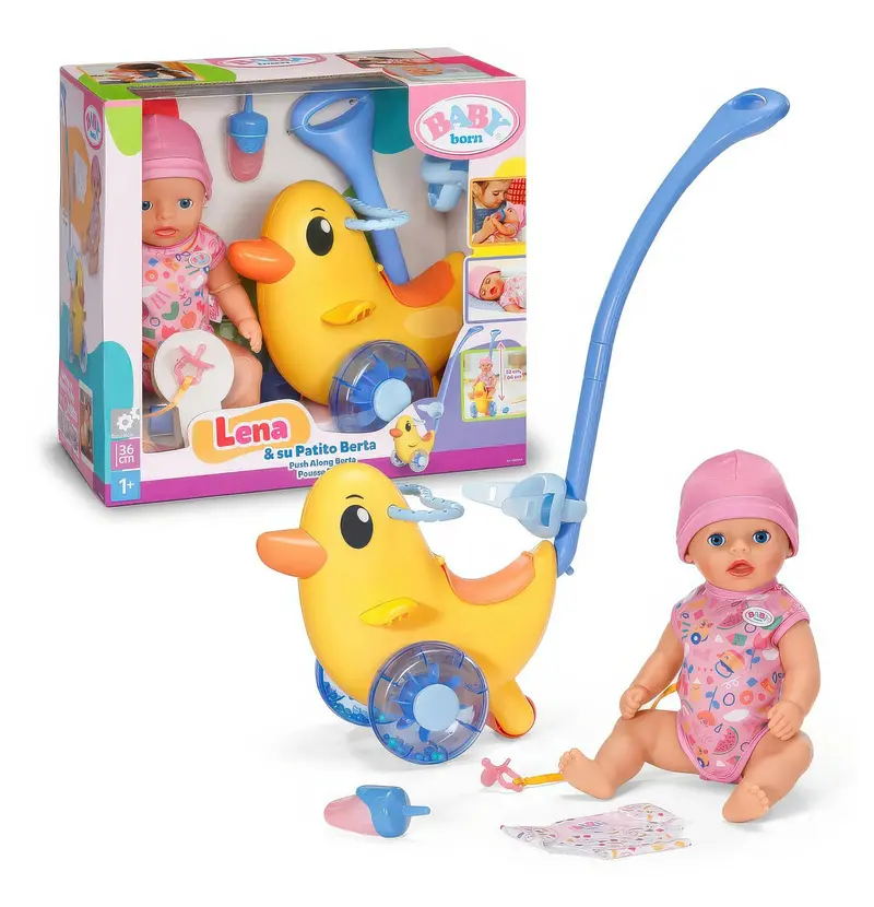 Baby Born Lena Doll & Berta Duckling Push Toy – 36 Cm Combo Set 1