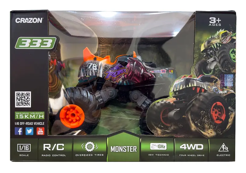 Big Wheel Off-Road Dino Rc Monster Truck – Orange 1