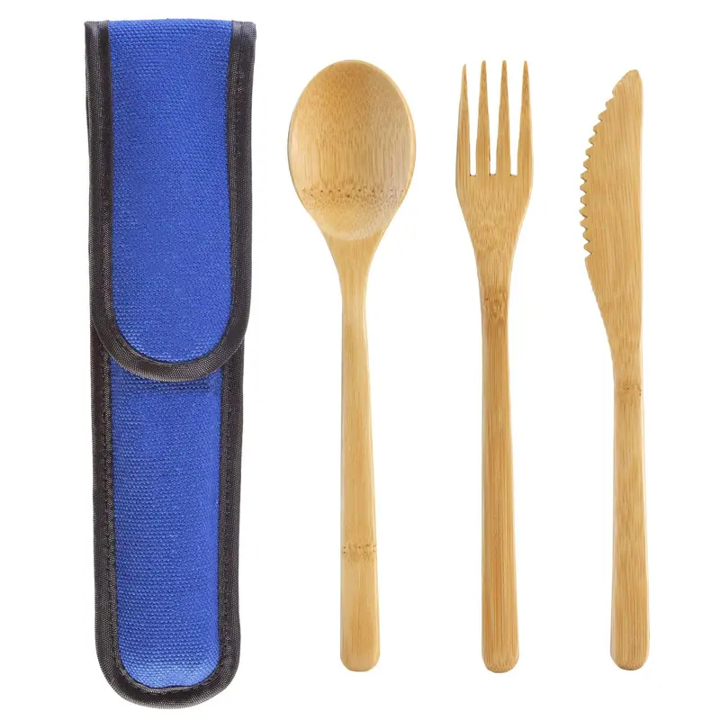 Blue-Tone Reusable Utensil Kit With Compact Roll-Up Case 1