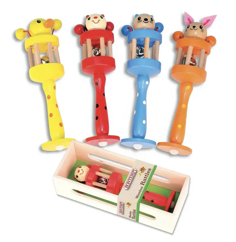 Bontempi Assorted Wooden Baby Rattles – Natural Teether Set 1