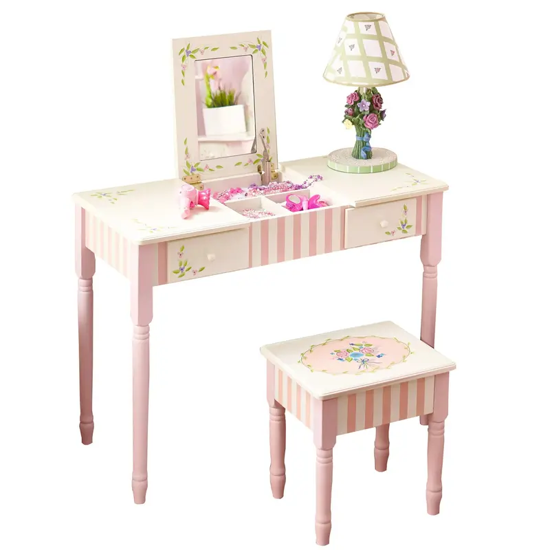 Bouquet-Design Wooden Vanity Stool & Mirror For Kids – Fantasy Fields By Teamson 1