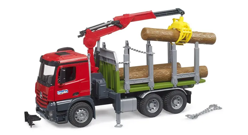 Bruder Mb Arocs Timber Transport Truck With Crane, Grapple, And Log Set 1