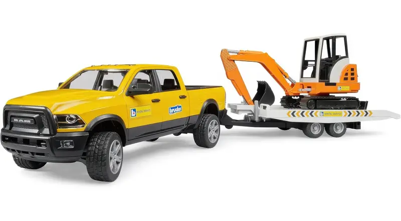 Bruder Ram Rental Service Set With Trailer & Mini Excavator 1