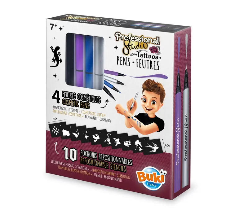 Buki France Temporary Tattoo Pens – Metallic Silver Design Set 1