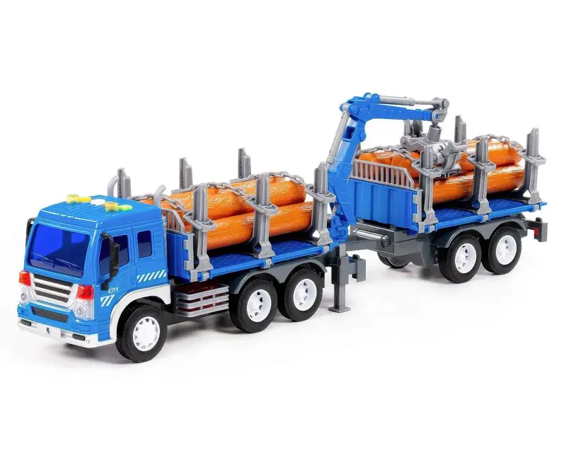 City Timber Truck With Trailer & Crane – Realistic Play Vehicle Set 1