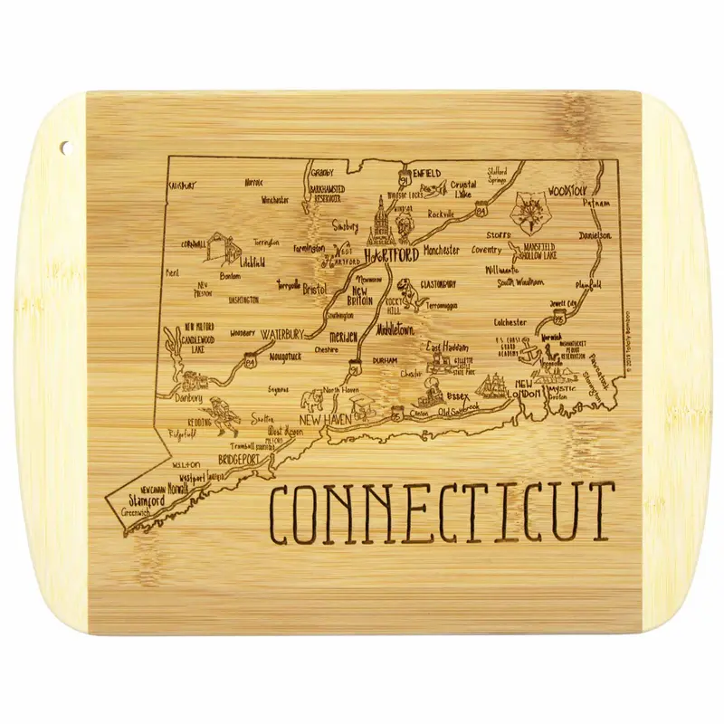 Connecticut-Shaped Wooden Cutting Board – 11" X 8.75", A Slice Of Life Series 1