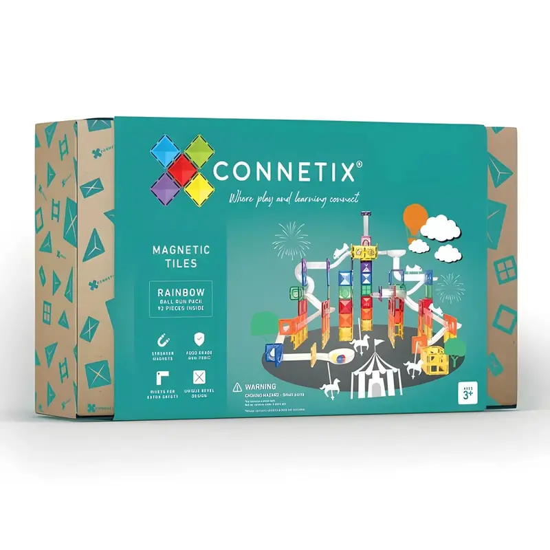 Connetix Rainbow Ball Run Magnetic Tile Set – 92-Piece Stem Play System 1