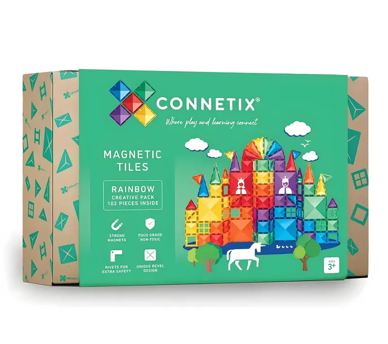 Connetix Rainbow Creative Magnetic Tile Set – 102-Piece Open-Ended Play Collection 1