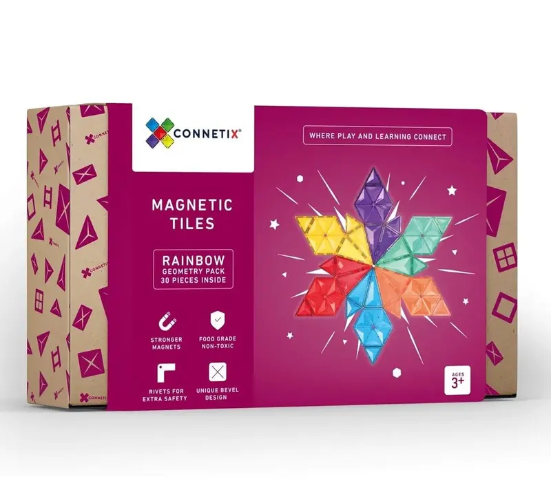 Connetix Rainbow Geometry Magnetic Tile Set – 30-Piece Shape & Structure Kit 1