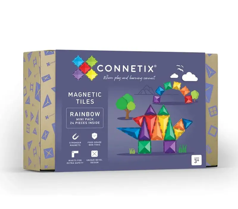 Connetix Rainbow Mini Magnetic Tile Set – 24-Piece Compact Learning Pack 1