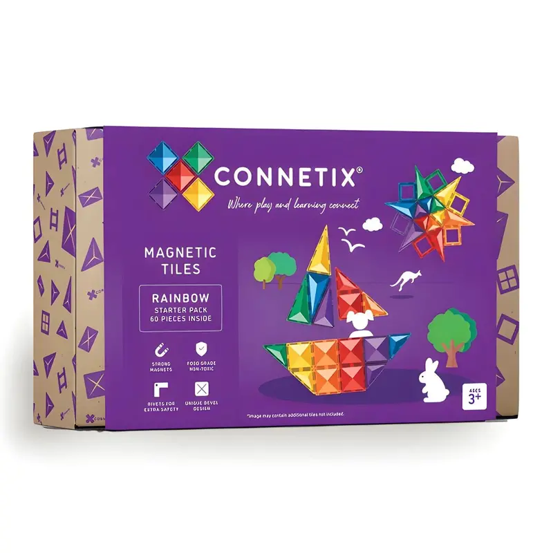 Connetix Rainbow Starter Magnetic Tile Set – 60-Piece Beginner Building Bundle 1