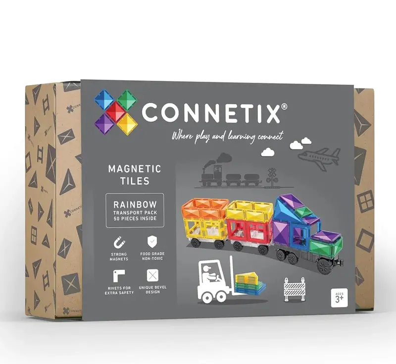 Connetix Rainbow Transport Set – 50-Piece Magnetic Tile Pack 1
