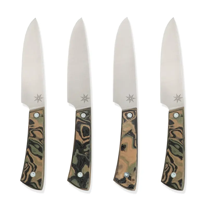 Culinary 2.0 Steak Knives – Black, Green & Tan Burl G-10 Handle 1