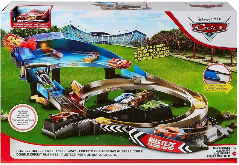 Disney Pixar Cars Mcqueen Rusteze Speedway – Double-Lane Racing Track Set 1