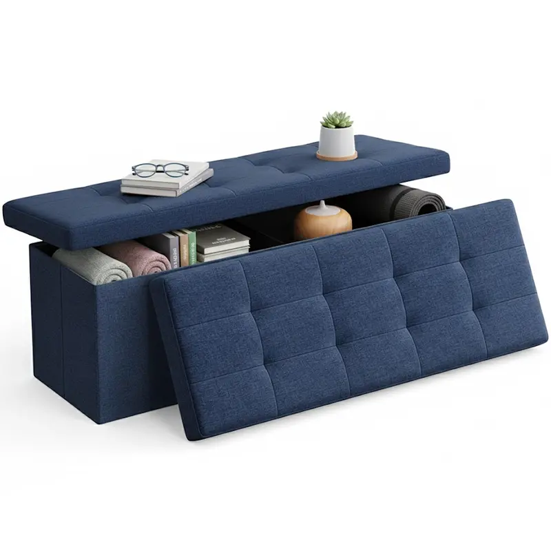 Fabric Storage Ottoman With Hidden Compartment 1