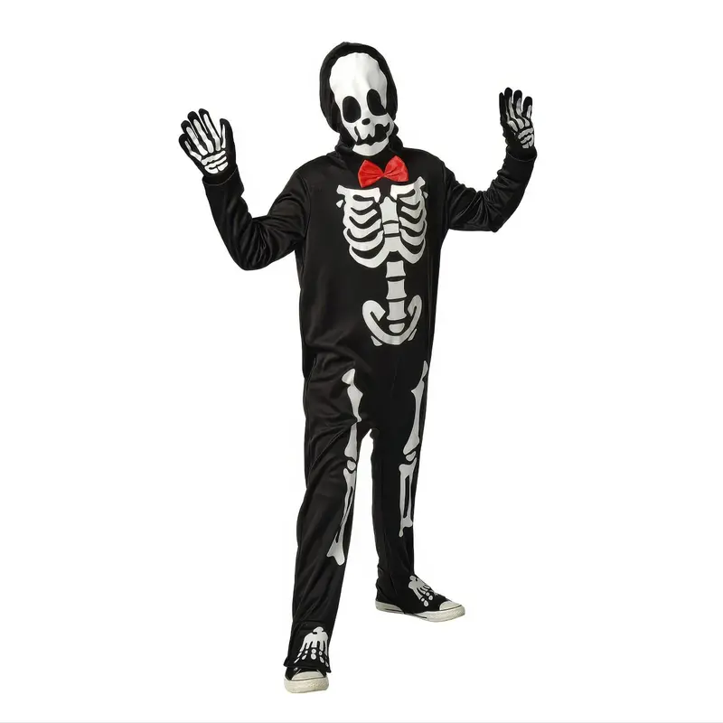 Glow-In-The-Dark Skeleton Costume With Red Bow – Large 1