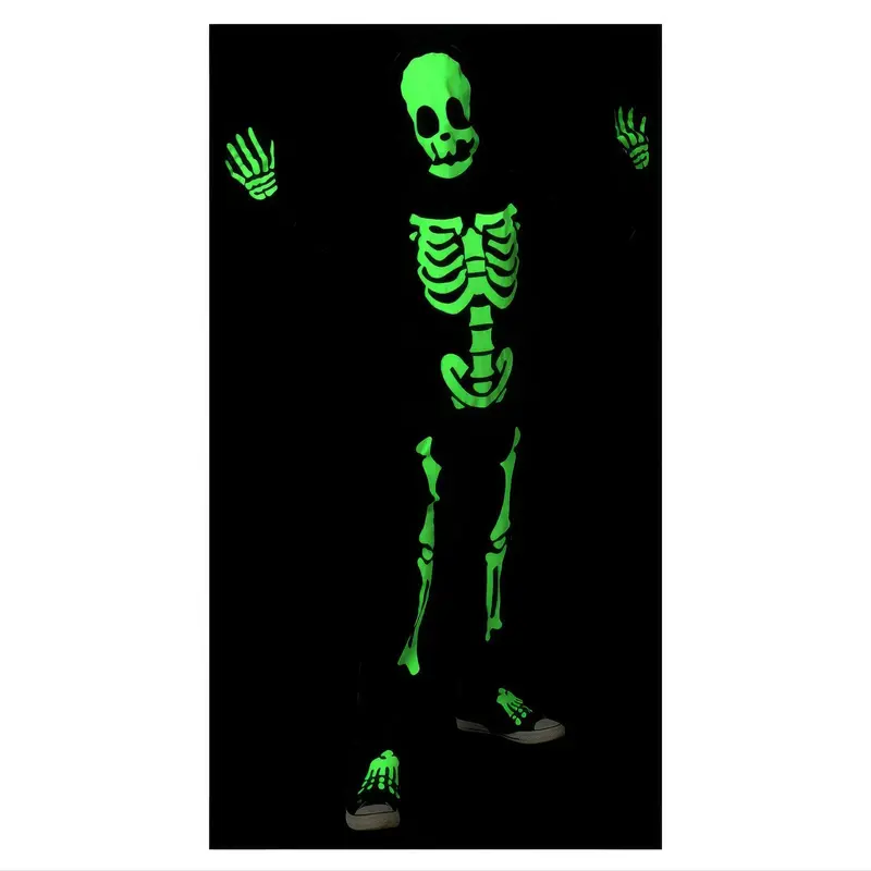 Glow-In-The-Dark Skeleton Costume With Red Bow – Medium 1