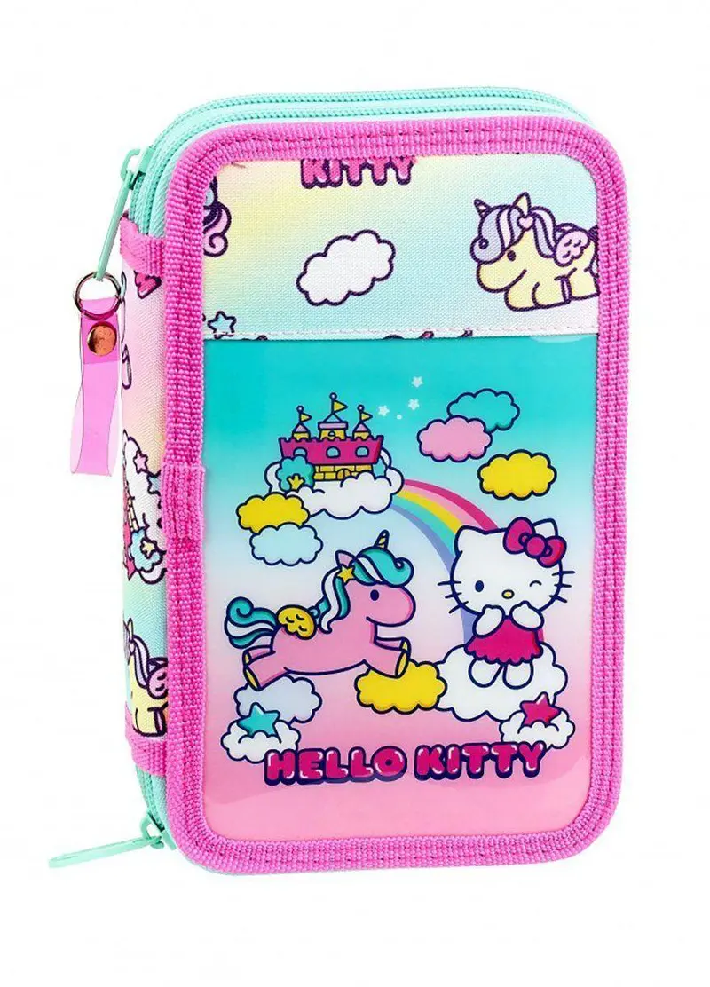 Hello Kitty Candy Unicorn Double Compartment Pencil Case – 28-Piece Design 1