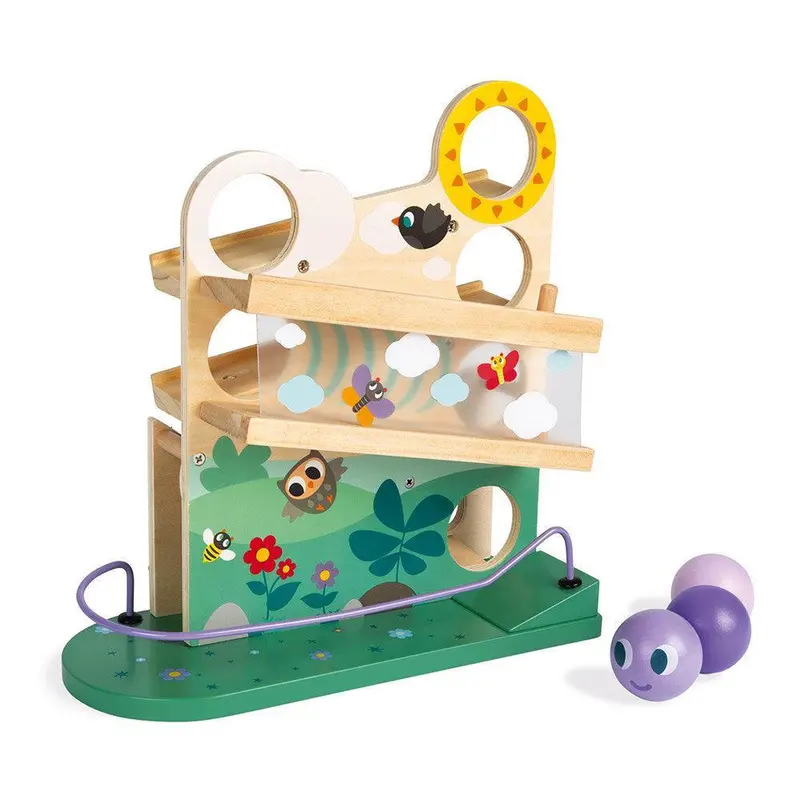 Janod Caterpillar Ball Run Track – Wooden Cause-And-Effect Toy 1