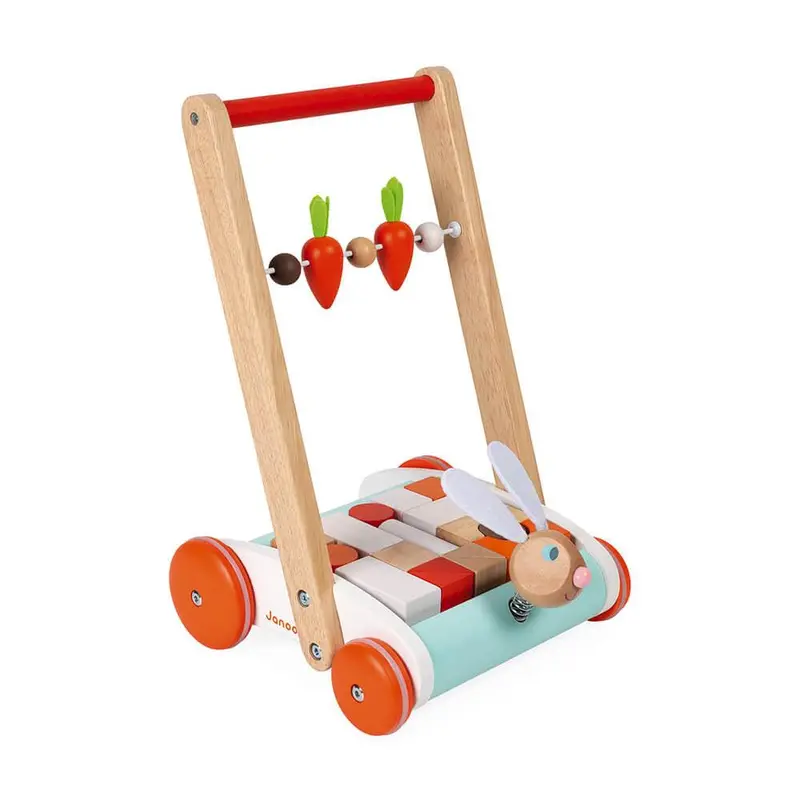 Janod Rabbit-Themed Block Trolley For Motor Skill Development 1