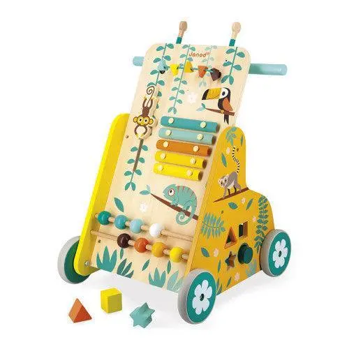 Janod Tropik Wooden Multi-Activity Walker – Push Toy With Developmental Features 1