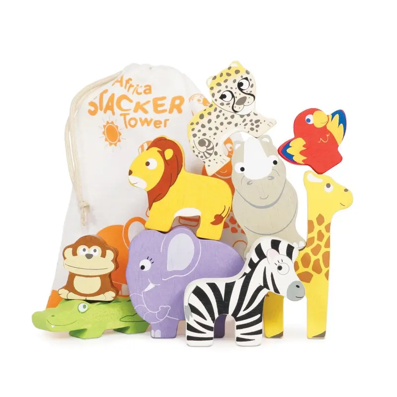 Le Toy Van Africa Stacker Toy – Wooden Developmental Set With Cotton Storage Bag 1
