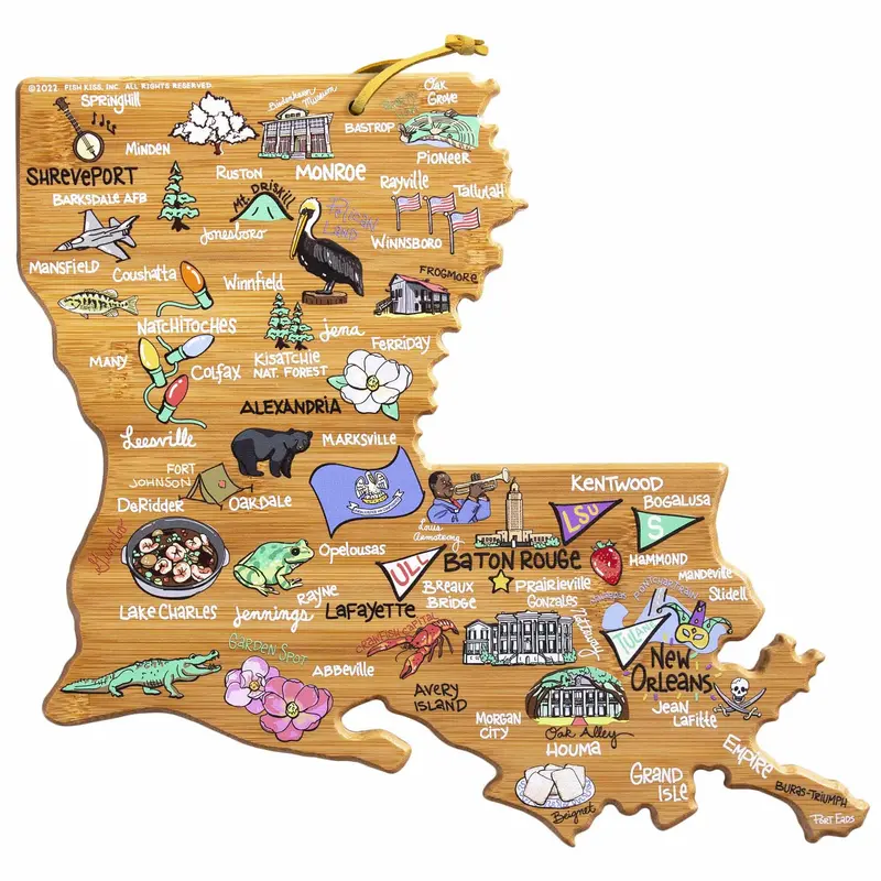 Louisiana Custom Cutting Board With Exclusive Fish Kiss Design 1