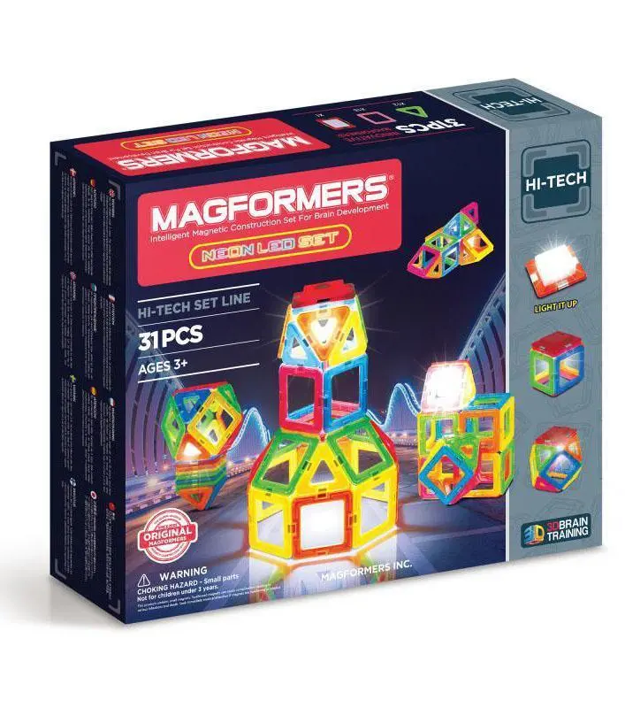 Magformers Neon Led Construction Set – 31-Piece Tech-Enhanced Magnetic Building Kit 1