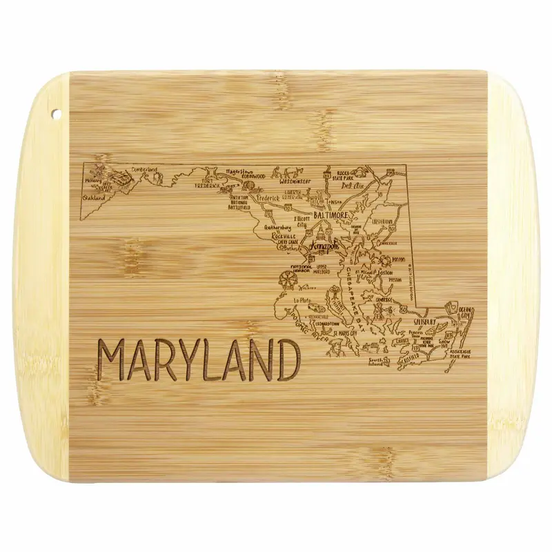 Maryland-Shaped Wooden Cutting Board – 11" X 8.75", A Slice Of Life Series 1