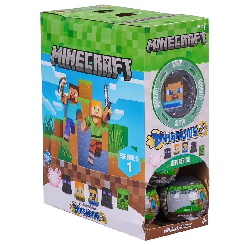 Mash’Ems Minecraft Mini Figure Collection – Squishy Block-Style Character Assortment 1