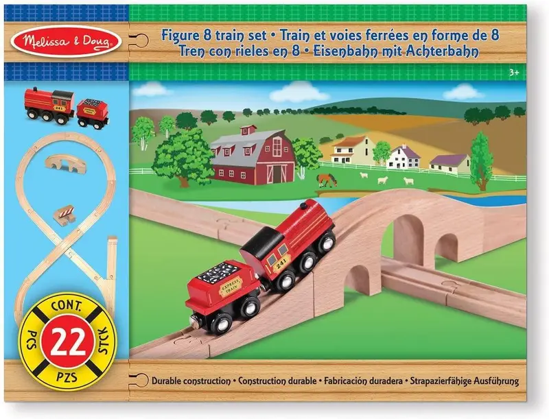Melissa & Doug Figure-Eight Wooden Train Set – Classic Railway Play System 1