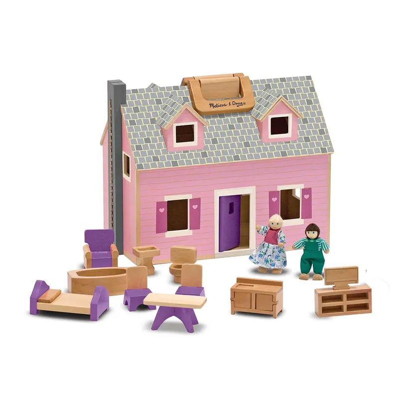 Melissa & Doug Fold & Go Mini Dollhouse – Portable Wooden Playset For Kids 1