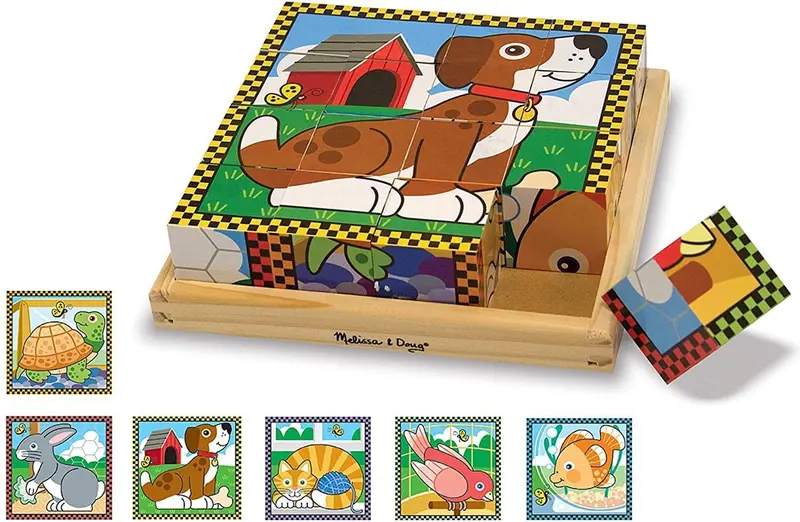 Melissa & Doug Pets Cube Puzzle – 6-Sided Wooden Animal Puzzle For Kids 1