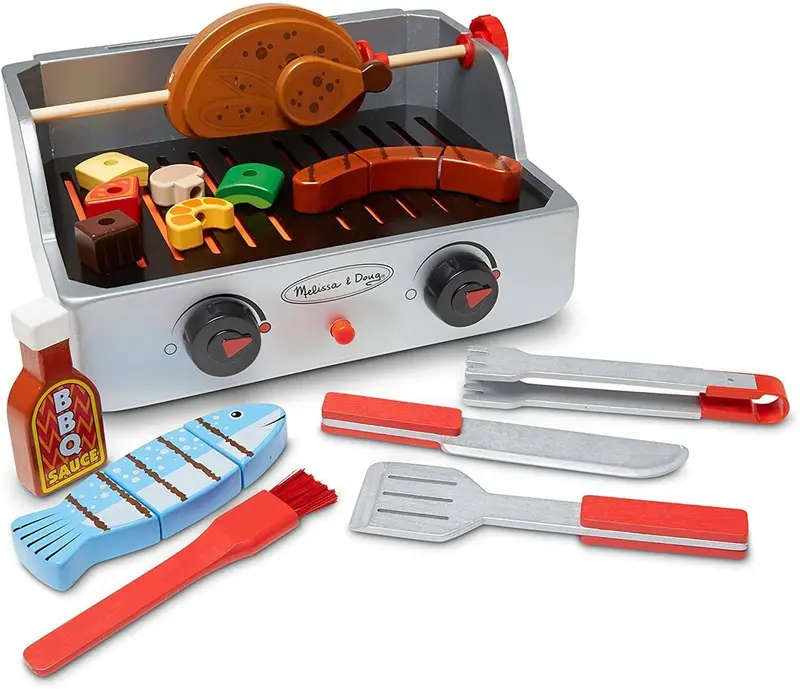 Melissa & Doug Rotisserie & Grill Barbecue Play Set – Wooden Pretend Cooking Toy With Accessories 1