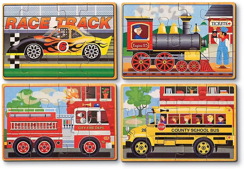 Melissa & Doug Vehicle Puzzles In A Box – 4-Piece Wooden Puzzle Set 1