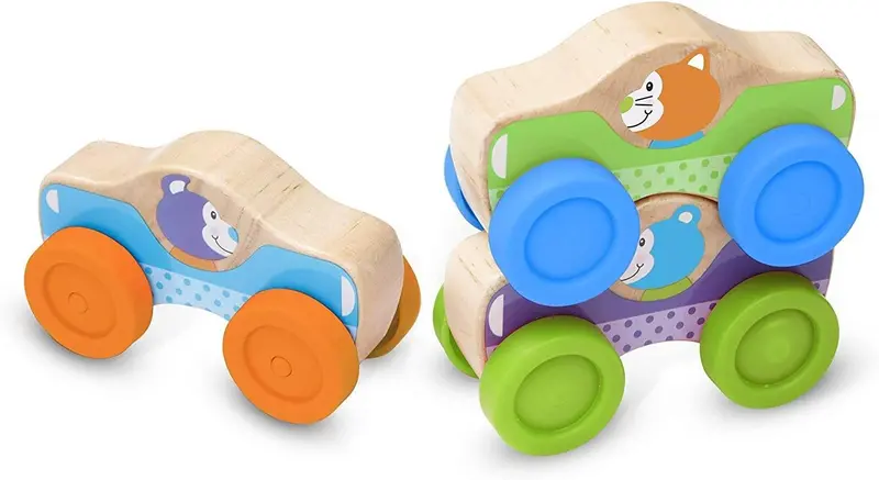 Melissa & Doug Wooden Animal Stacking Cars – Colorful Motor Skills Toy 1
