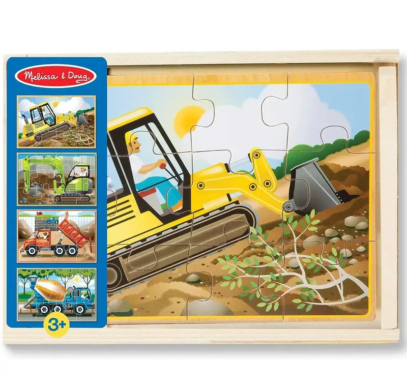Melissa & Doug Wooden Construction Site Puzzles – 4-Piece Puzzle Collection 1