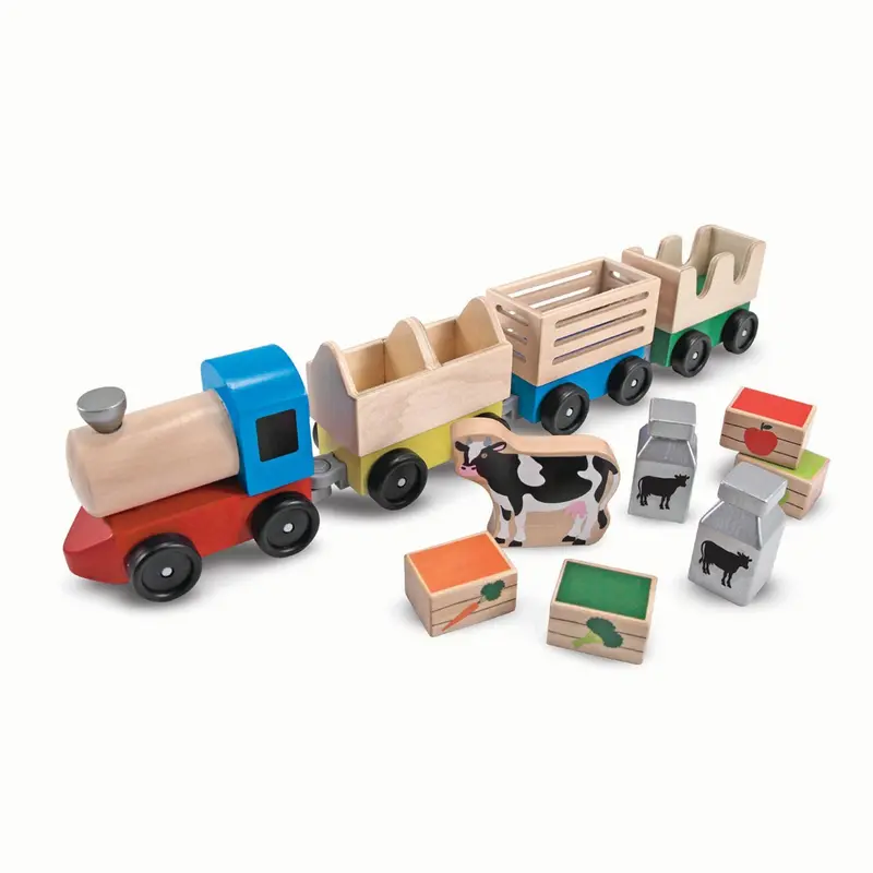Melissa & Doug Wooden Farm Train Set – Themed Railway Play System 1