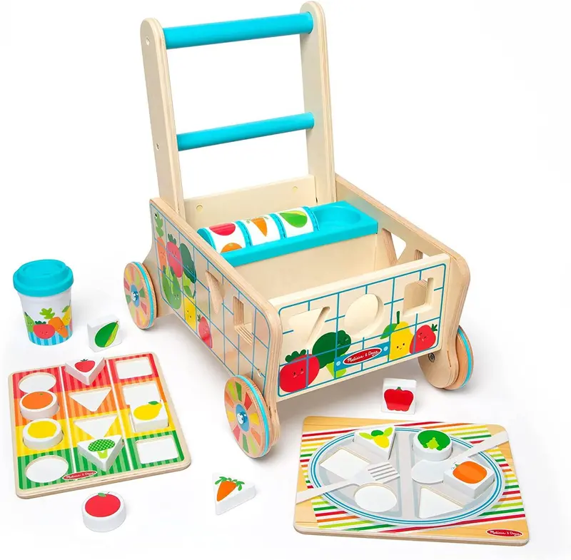 Melissa & Doug Wooden Grocery Cart Shape Sorter – Interactive Learning Toy 1
