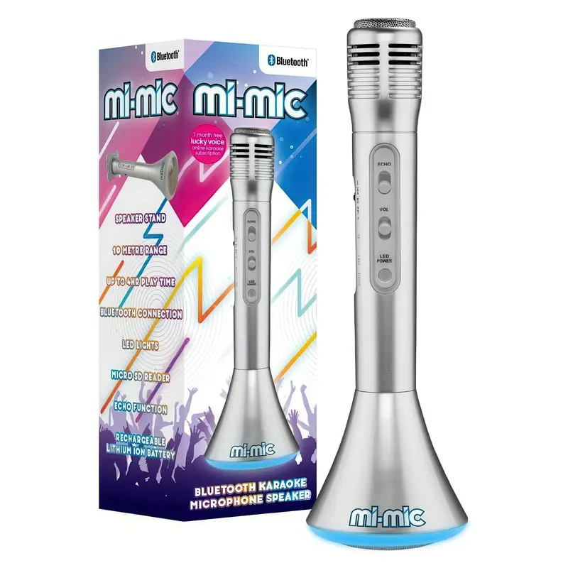 Mi-Mic Bluetooth Karaoke Microphone Speaker – Silver Portable Unit 1