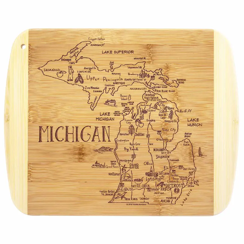 Michigan-Shaped Wooden Cutting Board – 11" X 8.75", A Slice Of Life Series 1