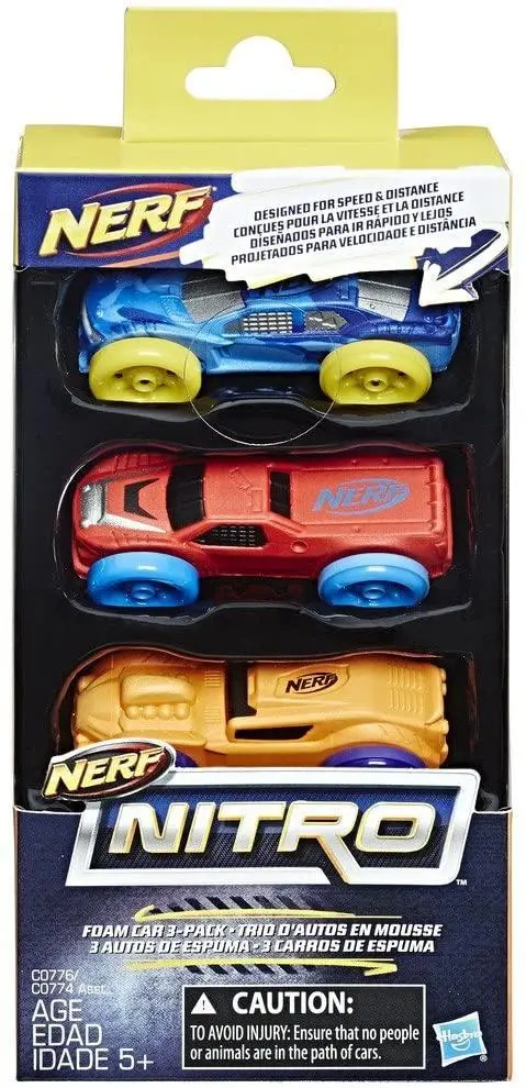 Nerf Nitro Foam Car Set – 3-Pack Color-Variety Racing Toys 1