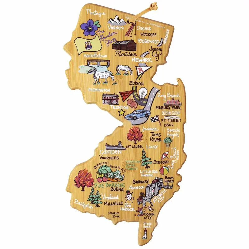 New Jersey State-Inspired Cutting Board With Fish Kiss Art Direction 1