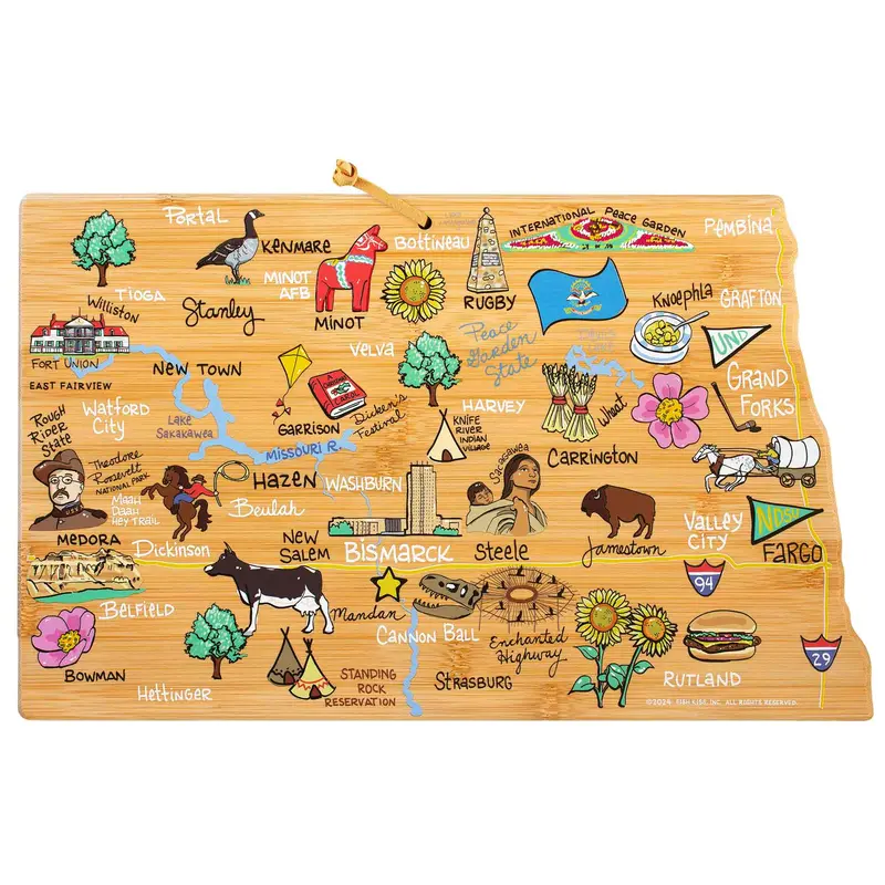 North Dakota Hand-Engraved Cutting Board By Fish Kiss 1