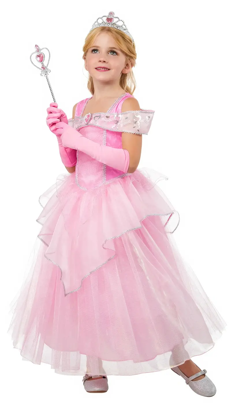 Pinky Princess Dress With Elegant Gloves And Tiara – Size-Inclusive Outfit 1