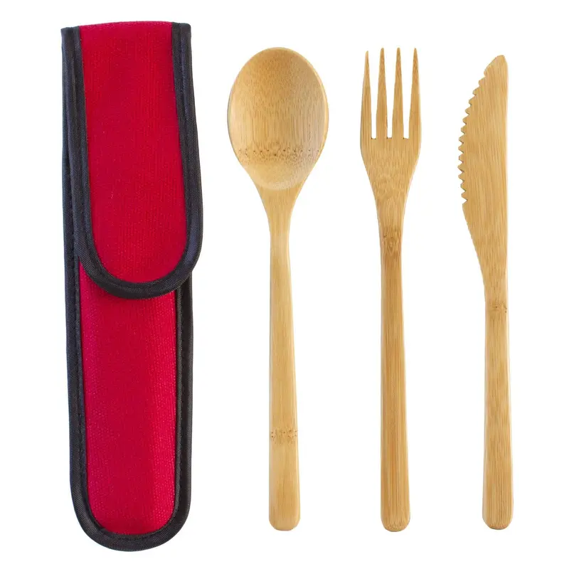Red-Tone Reusable Utensil Set With Zippered Travel Case 1