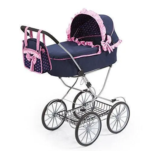 Retro-Style Blue And Pink Vintage Doll Stroller 1